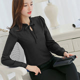 Spring Autumn Women Chiffon Blouse Casual Long Sleeve Slim Shirts Fashion Leisure Shirt Bow Office Ladies Black White Tops Blusa