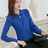 Spring Autumn Women Chiffon Blouse Casual Long Sleeve Slim Shirts Fashion Leisure Shirt Bow Office Ladies Black White Tops Blusa