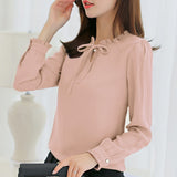 Spring Autumn Women Chiffon Blouse Casual Long Sleeve Slim Shirts Fashion Leisure Shirt Bow Office Ladies Black White Tops Blusa