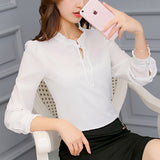 Spring Autumn Women Chiffon Blouse Casual Long Sleeve Slim Shirts Fashion Leisure Shirt Bow Office Ladies Black White Tops Blusa