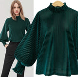 Elegant Loose Velvet Blouses Women Casual Lantern Sleeve 2019 Spring Summer Vintage Female Shirt Solid Green Office Ladies Tops