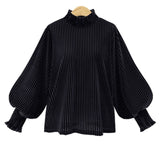 Elegant Loose Velvet Blouses Women Casual Lantern Sleeve 2019 Spring Summer Vintage Female Shirt Solid Green Office Ladies Tops