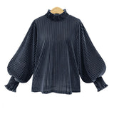 Elegant Loose Velvet Blouses Women Casual Lantern Sleeve 2019 Spring Summer Vintage Female Shirt Solid Green Office Ladies Tops