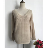 Rugod 2019 New Sexy Backless V-neck Sweater Women Pullover Autumn Winter Casual Knitted Sweater Femme Tricot Pullover Jumpers