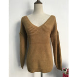 Rugod 2019 New Sexy Backless V-neck Sweater Women Pullover Autumn Winter Casual Knitted Sweater Femme Tricot Pullover Jumpers