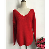 Rugod 2019 New Sexy Backless V-neck Sweater Women Pullover Autumn Winter Casual Knitted Sweater Femme Tricot Pullover Jumpers