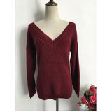 Rugod 2019 New Sexy Backless V-neck Sweater Women Pullover Autumn Winter Casual Knitted Sweater Femme Tricot Pullover Jumpers