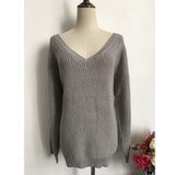 Rugod 2019 New Sexy Backless V-neck Sweater Women Pullover Autumn Winter Casual Knitted Sweater Femme Tricot Pullover Jumpers
