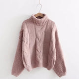 2019 Autumn Winter Women's Pink Turtleneck Sweater Basic Female Pullover Solid  Casual Knitted Ribbed Sweater