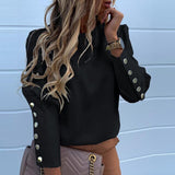 Casual O Neck Ladies Buttons Blouse 3XL Women Office Long Sleeve Back Metal Top Shirt 2019 Autumn Solid Women Tops Drop Shipping