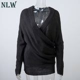 NLW High Street Fashion Women Full Sleeve Sweater Computer Knitted Sexy V Neck Regular Knitwear Autumn Winter Mujer Jumper