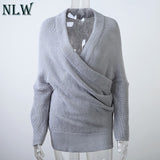NLW High Street Fashion Women Full Sleeve Sweater Computer Knitted Sexy V Neck Regular Knitwear Autumn Winter Mujer Jumper