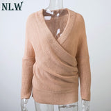 NLW High Street Fashion Women Full Sleeve Sweater Computer Knitted Sexy V Neck Regular Knitwear Autumn Winter Mujer Jumper