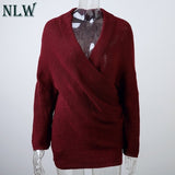 NLW High Street Fashion Women Full Sleeve Sweater Computer Knitted Sexy V Neck Regular Knitwear Autumn Winter Mujer Jumper