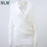 NLW High Street Fashion Women Full Sleeve Sweater Computer Knitted Sexy V Neck Regular Knitwear Autumn Winter Mujer Jumper