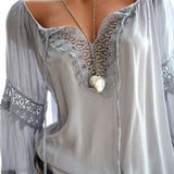 Plus Size Casual V-Neck Long Sleeve Tops 2019 New Spring Women Lace Patchwork Blouse Shirt Female Tunic Blusas Mujer Bigsweety