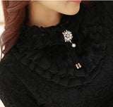 2019 new ruffle pearl women blouse lace white office lady shirts long-sleeved elegant solid slim sexy bottoming shirts tops